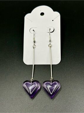 Purple Heart Drop Earrings- long